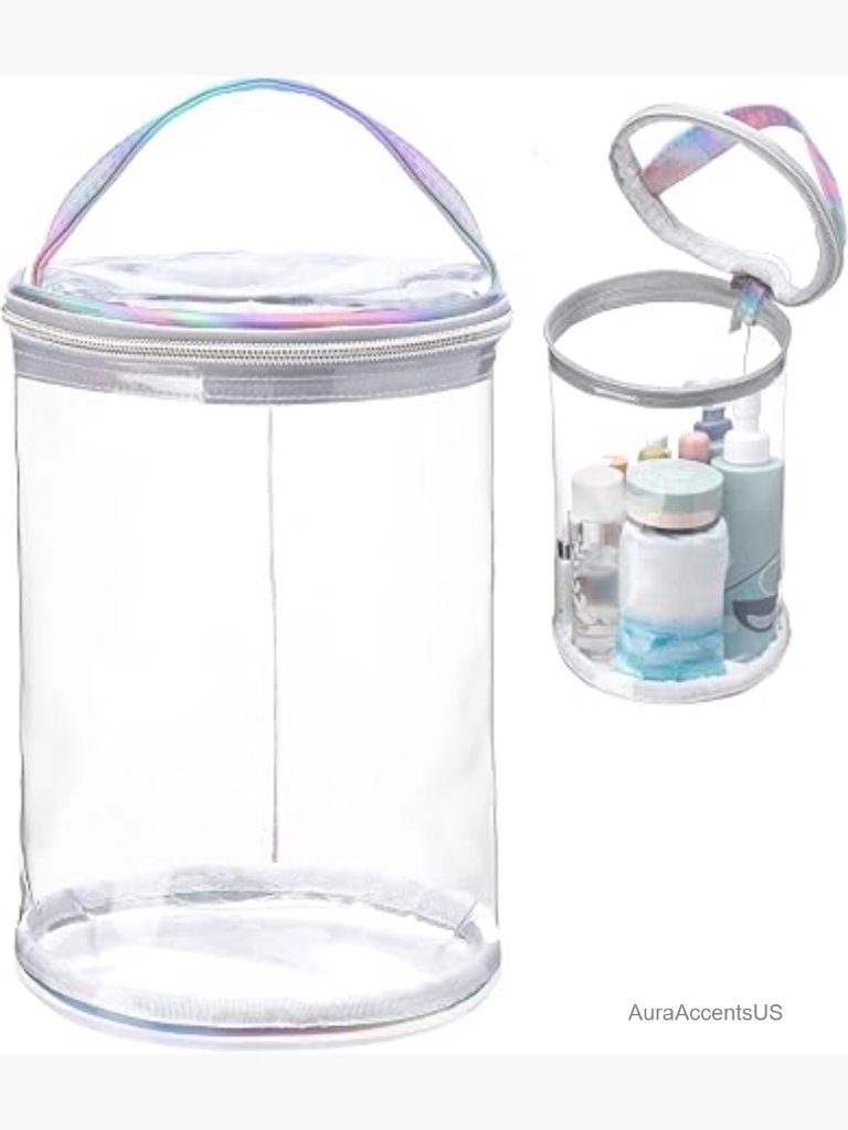 Clear Cylinder Toiletry Bag Waterproof Travel Pouch With Handle Zipper Tsa